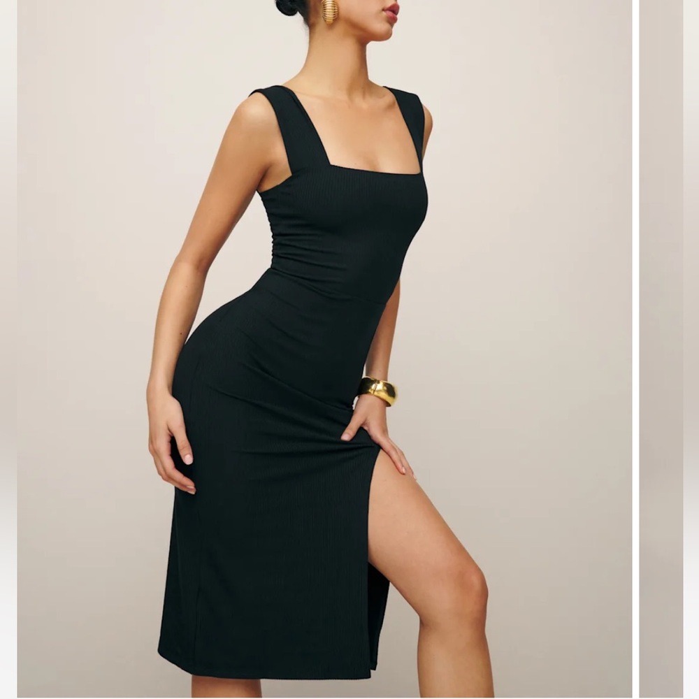 Reformation Cassi knit midi dress in black with slit size XL NWT